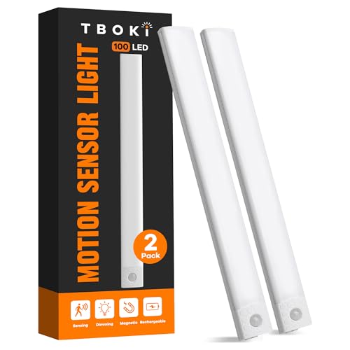 Under Cabinet Lights (2 Pack, 16 Inches), 100 LED Rechargeable Under Cabinet Lighting, Magnetic Dimmable Motion Sensor Light Indoor, Closet Lights Motion Sensored Under Counter Light for Kitchen