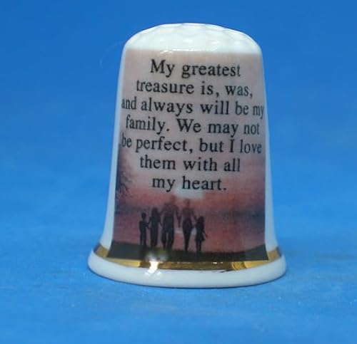 Birchcroft Porcelain China Collectible Thimble - My Greatest Treasure is Family - with Display Box