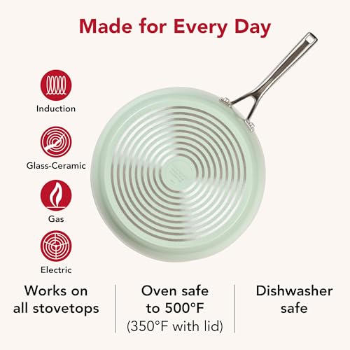 KitchenAid Hard Anodized Ceramic Induction Nonstick Cookware Frying Pan/Skillet with Lid, Dishwasher Safe, 12.25 Inch Non Stick Fry Pan with Stainless Steel Handle - Pistachio - image 8