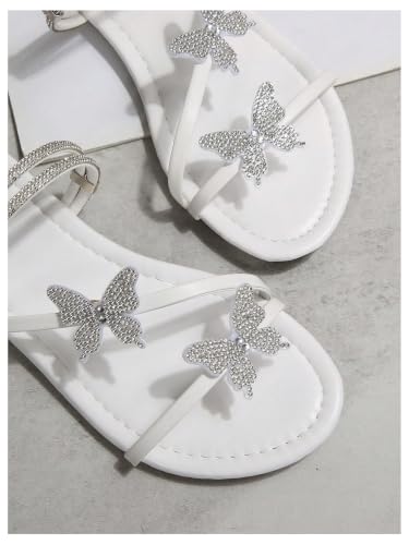 Image of OYOANGLE Women's Silver Rhinestone Sandals Sparkly Dressy Flat Sandals