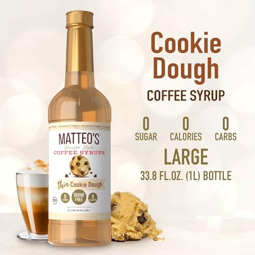 Matteo's Cookie Dough Syrup for Coffee, Lattes, Cappuccinos & Desserts – Sugar-Free Sweetener for Beverages, Keto Friendly, Zero Calories, Indulgent Flavor, Non-Alcoholic, 33.8oz (1pk) - 2