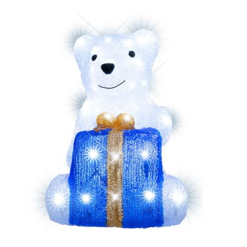 LEALIGHT blachere illumination Décor Lumineux Ours Assis LED Blanc Pur – Acrylique IP44 – 60 LED avec Flash Animé + Cadeau Bleu-Or – Personnage Noël...
