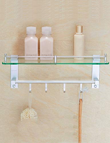Toallero de baño con estante de vidrio y barra de aluminio para pared en aseos