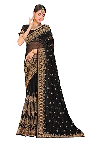 Sari traditionnel ajustable georgette noire 8671 pour adapter à votre taille