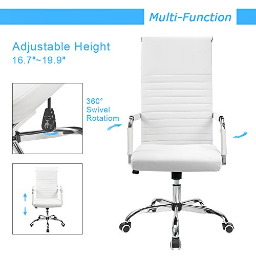 Furmax Ribbed Office Chair High Back Pu Leather Executive Conference Chair Adjustable Swivel Chair With Arms (White) #TOP6