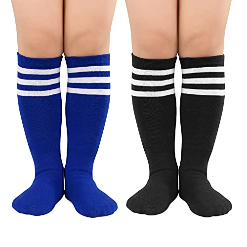 American Trends Kids Soccer Baseball Football Softball Socks Boys Long Tube Socks For Youth Girls Knee High Socks 2 Pack Blue White Black White 3-6 Years #TOP12
