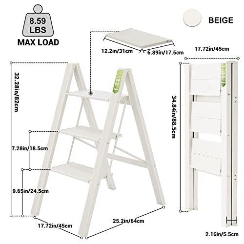3 Step Ladder, RIKADE Folding Step Stool with Wide Anti-Slip Pedal, Aluminum Portable Lightweight Ladder for Home and Office Use, Kitchen Step Stool 330lb Capacity