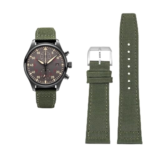FFHAO Correa de reloj de cuero vacuno de nailon de alta densidad para IWC PILOT Portugal correa de reloj de tela 20 mm 21 mm 22 mm pulsera negro verde militar azul cuero de vaca cinturón de muñeca,