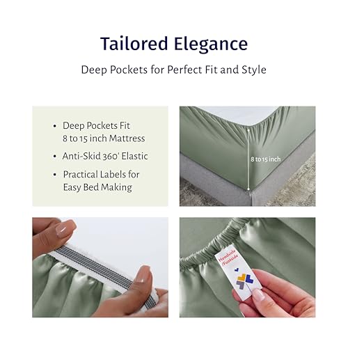 California Design Den Certified 100% Egyptian Cotton Sheets Full Size Set - Lightweight, Crisp Percale, Full Size Bed Sheets Cotton Set, Deep Pockets, Durable Luxury Bedding (Sage Mist - Gray Tone)