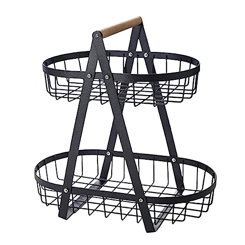 Frutero de alambre negro con madera para decorar cocinas modernas 8