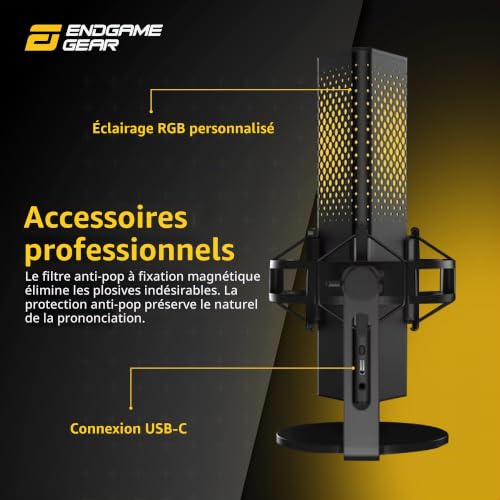 ENDGAME GEAR XSTRM Microphone USB PC Échantillonnage 192kHz 24bit de qualité Studio, Microphone Externe à réduction de Bruit IA et directivité cardioïde (Noir) – vue 6