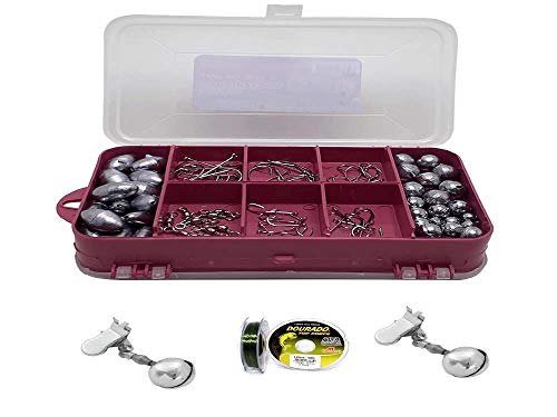 Kit Estojo Pesca Esportiva Linha Sinete Giradores Chumbada e Anzol