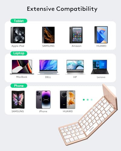 Image of Samsers Foldable Bluetooth Keyboard with Touchpad, Ultra Slim Compact, Pink | Multi-touch Trackpad, Full Size, Phone Holder, USB-C Charging, 1 Device, for Android Windows iOS Mac OS, Mobile Productivity