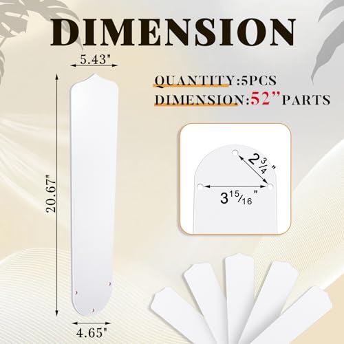 Lineshading 5 Pack 20" Replacement Fan Blades for 52" Ceiling Fan Waterproof Weatherproof Blades Replacement for Broken Substitution Replacing Indoor Summer(White) by Lineshading - Image 2
