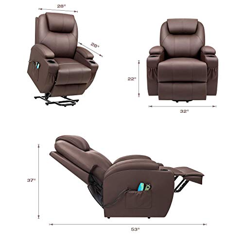 Victone Electric Power Lift Recliner Chair Pu Leather Sofa Chair For Elderly With Massage And Heat, Side Pockets And Cup Holders (Brown) #TOP7