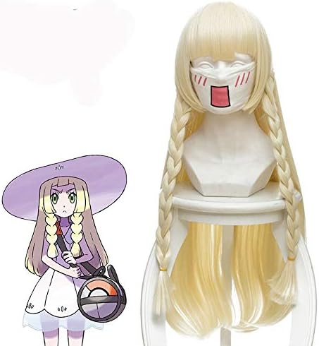 18新しい日本のゲームポケモンサンムーンリリーコスプレウィッグ80cm 31 5 ロングストレートアニメウィッグ人工毛編組ゴールド Macellerianigro It