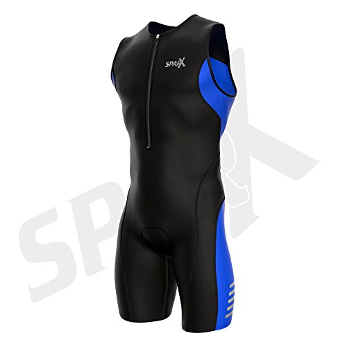 Sparx Men's Elite Triathlon Suit Trisuit SpeedSuit Skinsuit Swim-Bike-Run Triathlon Race Suit (Medium, Black/Blue)