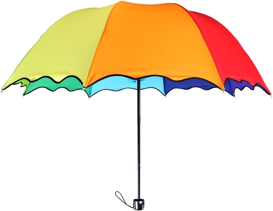 zmgmsmh Rainbow Color Parasol Sunshades 8 Ribs Normal Foldable Sun Shade Umbrella with Scalloped Edges Sun/Rain Stick Manual Scallope Umbrella(8 Ribs Normal-Foldable Manual)