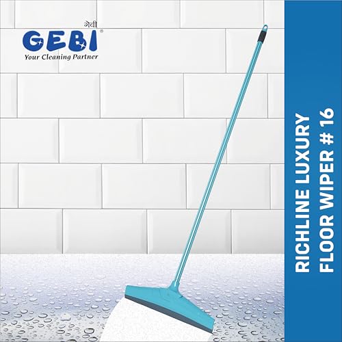 Image of Gebi Richline Luxury Floor Wiper | Soft Rubber Blade | Long Handle for No Bending | Durable Body | Covers Large Area | Angular Design for Easy Cleaning | Blue Colour| Rubber Blade| Pack of 1|