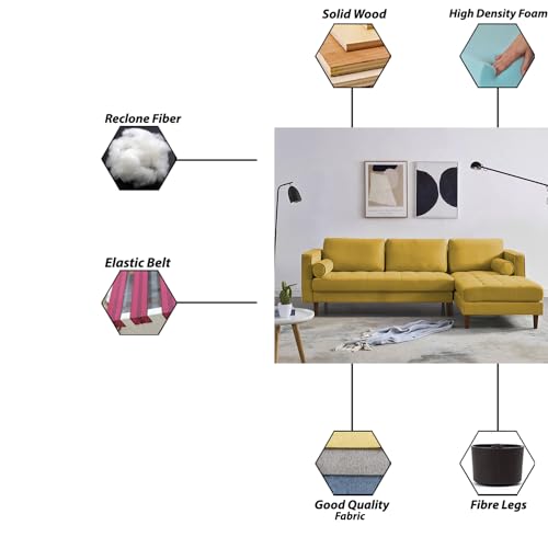 Image of Lezra RHS 4 Seater L Shape Sofa Set for Living Room (Yellow Fabric) Premium Fabric Sofa