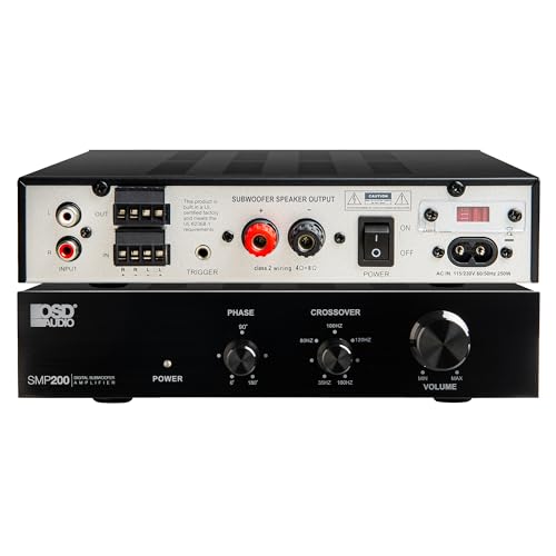 OSD Audio SMP200 Class D Subwoofer Amplifier, 200W Max Power, Compact Digital Amp for Passive Subwoofers, Adjustable Crossover Phase and Volume