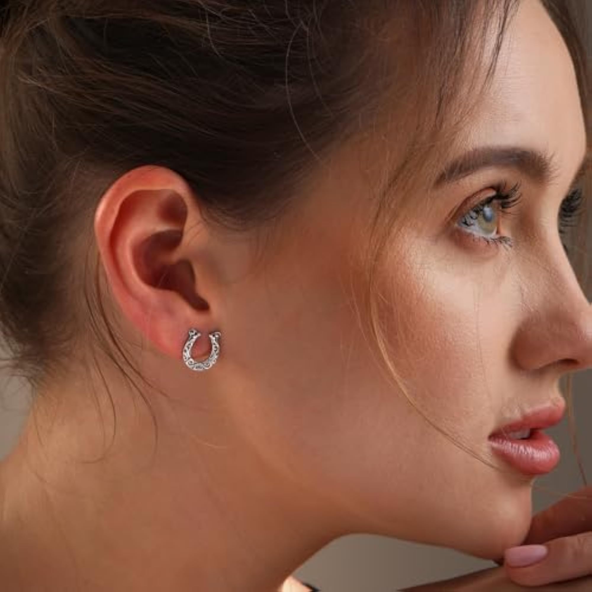 Women's 925 Sterling Silver Lucky Horseshoe U Shaped Stud Earrings