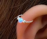 Opal Helix Earring Hoop - 925 Sterling Silver Light Blue Opal Cartilage Earring ring,Opal Helix piercing Hoop Ear Jewelry