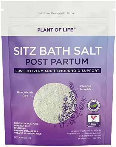 PLANT OF LIFE Sitz Bath Salt - Postpartum Recovery Bath Soak - Made from Epsom Salt, Dead Sea Salt, Essential Oils, Organic Herbs for Self Care Therapy and Hemmrhoid - 16oz