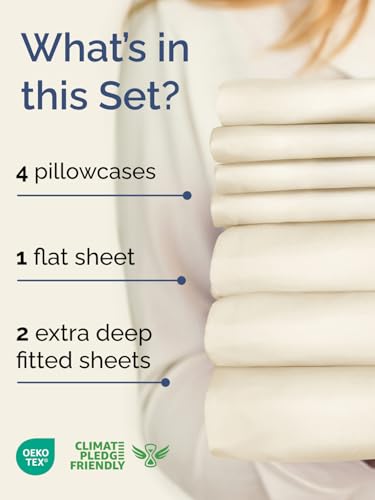 Image of Extra Deep Split King Sheet Set - 7 Piece Breathable & Cooling - Off White | Hotel Luxury Bed Sheets Set, Easy & Secure Fit, Ultra-Soft, Wrinkle & Fade Free, Comfy Sheets Set with Extra Deep Pockets