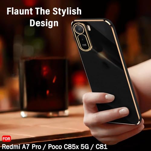 Image of TheGiftKart Luxurious Golden-Plated Back Cover Case for Mi Redmi A7 Pro /Poco C85x 5G / C81 | Raised Lips for Camera & Screen Protection | Shockproof Design | Stylish Back Cover Case (TPU, Black)