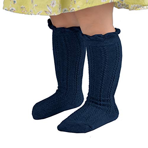 Image of Epeius Baby Girls Boys Cotton Uniform Knee High Socks Tube Ruffled Stockings (Pack of 3 /5)