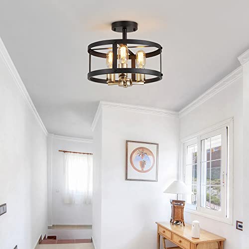 Saint Mossi Vintage Semi Flush Mount Ceiling Light Fixture, 3-Lights (E27 Medium Bulb) Round Farmhouse Chandelier - Image 3