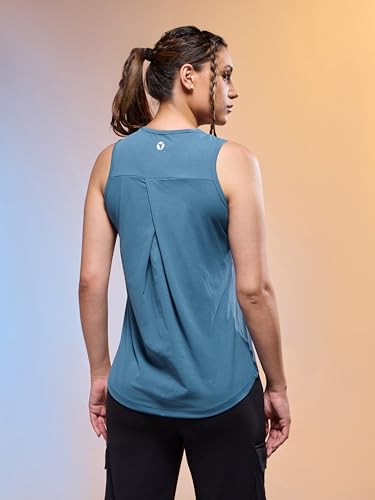 Image of TECHNOSPORT Women Solid Slim Fit Round Neck Tank Top with Cotflex for Gym, Sports and Regular Use