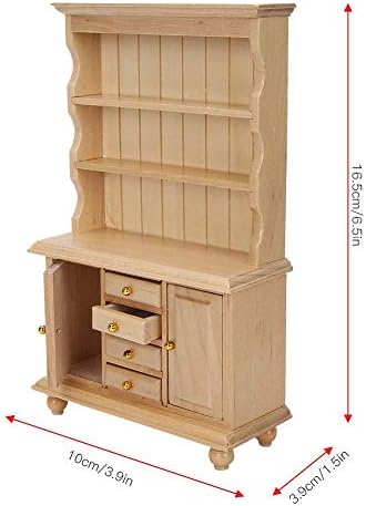 Zerodis Dollhouse Mini Cabinet Toy, 1:12 Doll House Accessories Miniature Simulation Wooden Three Layers Cabinet Simulation Furniture for kids(Wood Color)