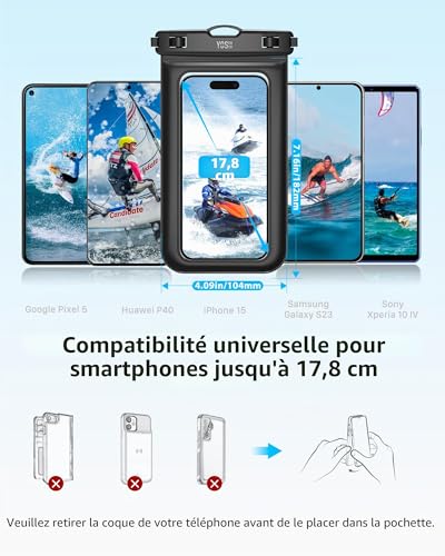 YOSH Pochette Étanche Smartphone IPX8 [Lot de 2], Jusqu'à 7,0 Pouces, Noir – vue 5