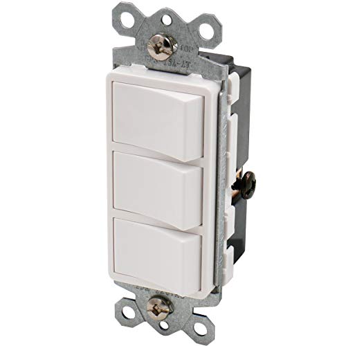 Baomain Triple Rocker Combination Switch 15 Amp, 120 Volt, 3 Individual Switches, Commercial Grade, With Ground Screw, White With Wall Cover Ul & Cul #TOP2