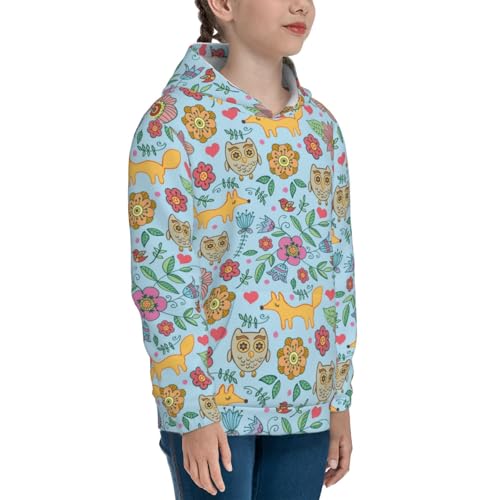 Cartoon Foxes and Owls Kids Pullover Hoodies Boys Sweatshirts Girls Athletic Clothes with Pocket3