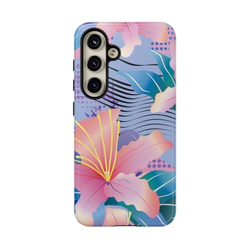 Coque rigide Samsung S24 compatible motif abstrait floral rose