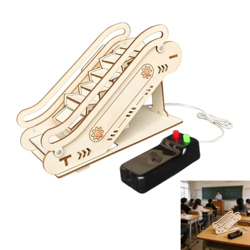 Classroom Science Activity Wooden Escalator Model for Ages 7-14, Gear-Driven Build with Slot Assembly, Natural Wood Finish, and Desk Display Use Escalator Building Model Wooden Science Gear Toy - Image 2