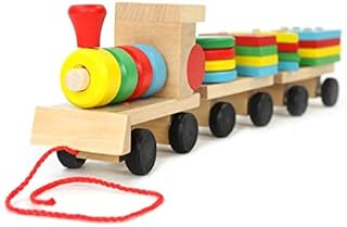 Small Wooden Train And Dragging Three Geometric Shape Bricks Educational Kids Toy