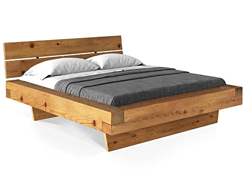 moebel-eins CURBY Balkenbett mit Kopfteil, Wangenfuß, Material Massivholz, 200 x 220 cm, Natur