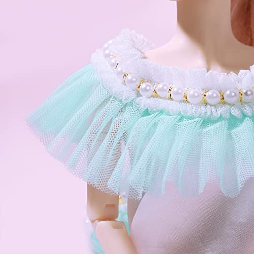 Shayuan 3 Yards Lace Edge Ruffle Trim Ribbon 2.1 Inch Wide Blue Pleated Tulle Fabric Trim With Pearl Beads For Trimmings Applique Sewing Craft Doll Pet Costume Dress Decoration #TOP3