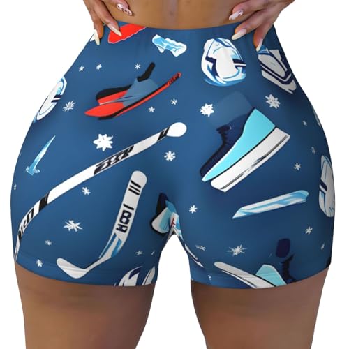 KLJnmbb - Short d'entraînement élastique imprimé hockey sur glace pour femme, short de sport, course à pied, sorties décontractées, usage quotidien, Noir , XXL