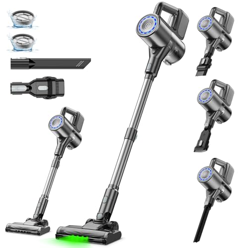 Aspiradora Escoba sin Cable, Aspira y Friega 2 en 1, Fregasuelos sin Cable Aspiradora Inalámbrica de Mano Ligera con luz LED Verde, aspiradora de Escoba Apta para Pelo de Mascotas/Suelos Duros