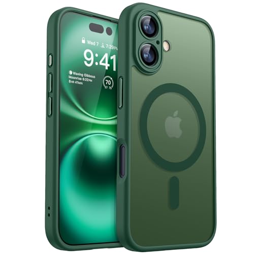 CANSHN Magnetic for iPhone 16 Plus Case, Upgraded [Full Camera Protection] [Compatible with Magsafe] [Translucent Matte] Shockproof Protective Phone Case for iPhone 16 Plus - Deep Green by CANSHN - Used condition - US$6.04