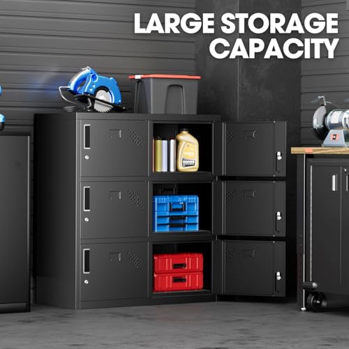 Image of DNA Motoring Metal Storage Cabinet for Employees with Keys, 39 inch Employees Metal Locker with 6 Doors, Tall Storage Lockers for Garage,Office,Home,Gym, Black, TOOLS-00792-BK-BK