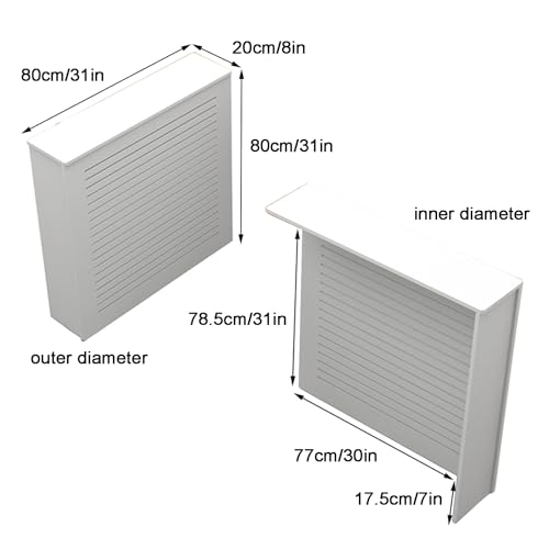 Cache-radiateur étanche 80 cm avec lattes de ventilation, meuble étagère de rangement