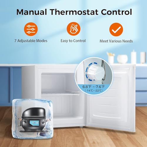Kismile Mini Freezer,1.1 Cu.ft Upright Freezer with Reversible Single Door,Removable Shelves,Small Freezer with Adjustable Thermostat for Home/Kitchen/Office (White)