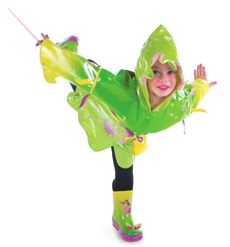 Green Fairy PU All-Weather Raincoat for Girls w/Fun Fairy Treasure Bag, Stars, Tassels3