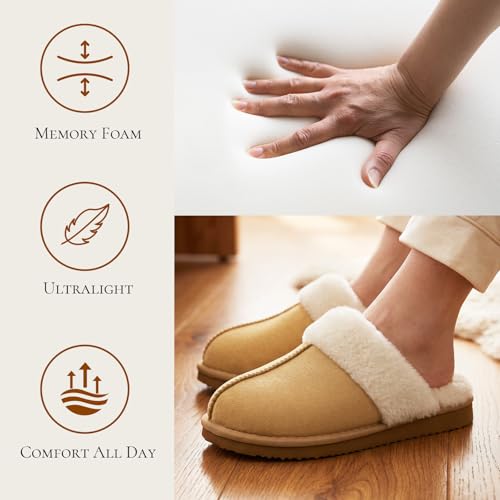 Image of OOW Fuzzy Slippers for Women Cozy Faux Fur House Shoes Memory Foam Slippers | Winter, Warm Slippers, Indoor and Outdoor